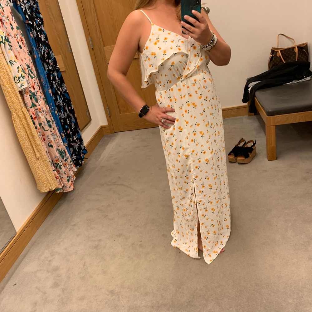 All in Favor White with Yellow Flowers Maxi Dress